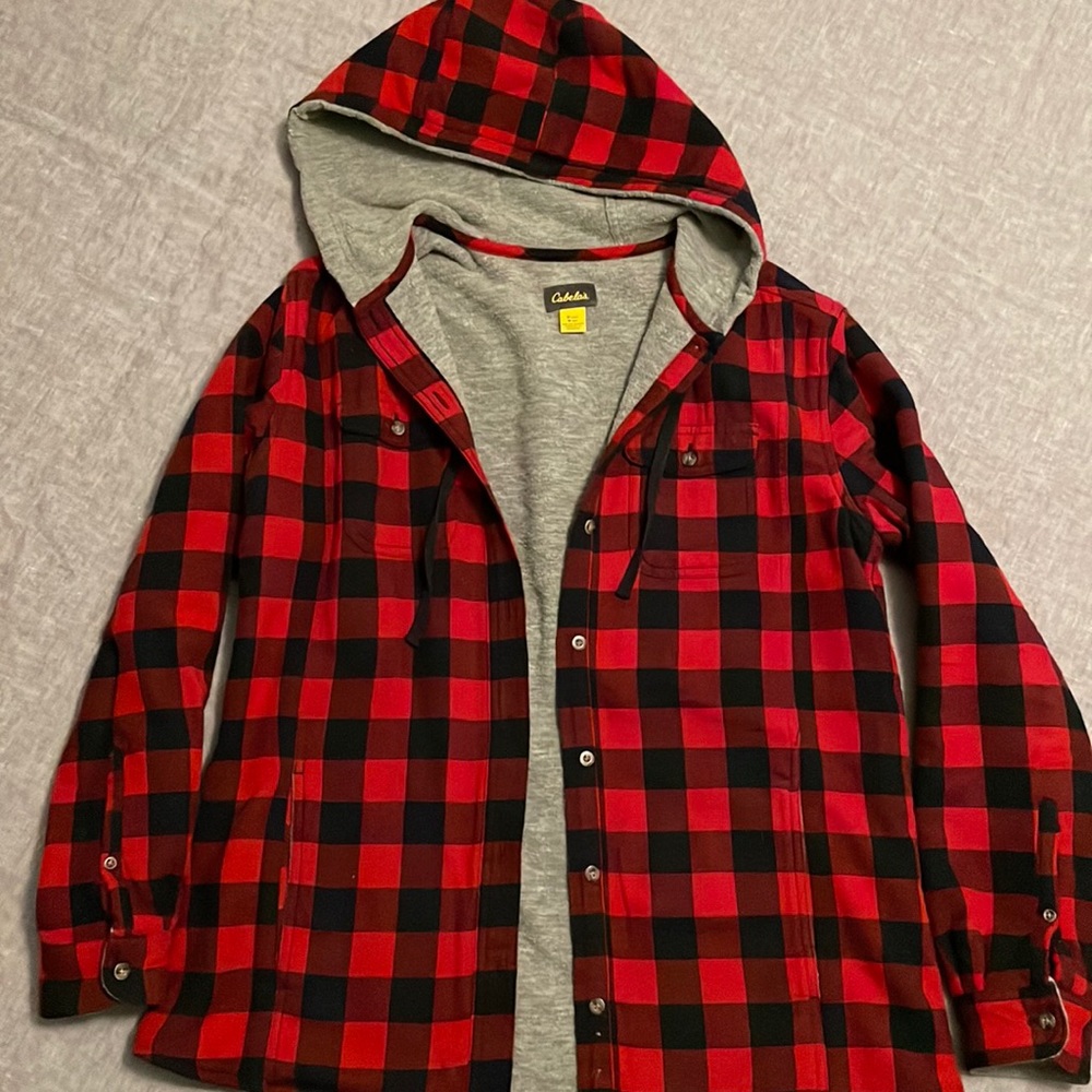 Cabela’s Womens Buffalo Check Button-Up Hooded Jacket